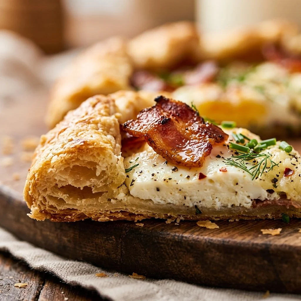 Savory egg white and turkey bacon breakfast galette with fresh herbs.