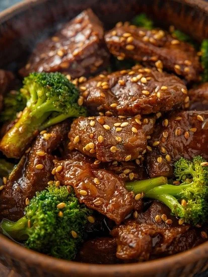 Sesame Ginger Beef and Broccoli Stir-Fry served in a bowl with chopsticks