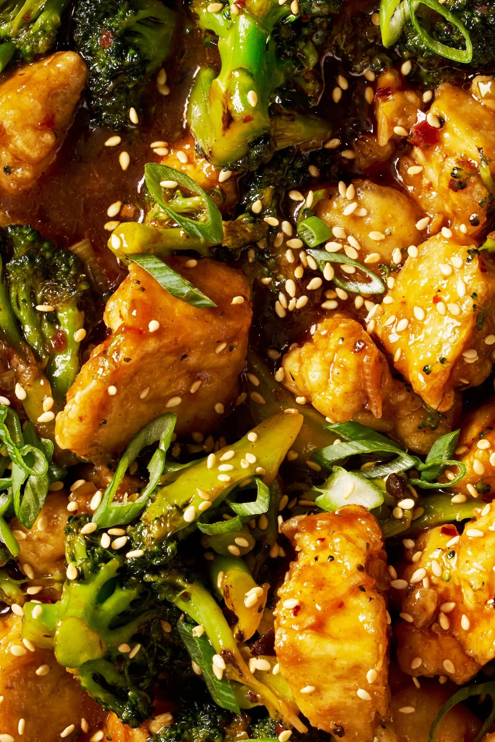 Delicious sesame tofu and broccoli dish garnished with sesame seeds