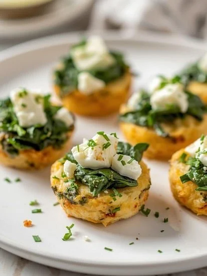 Spinach feta egg white bites served on a plate, healthy snack option