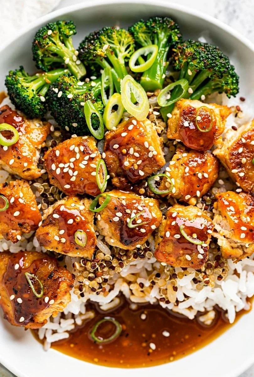 Sticky Hot Honey Garlic Chicken Bowls