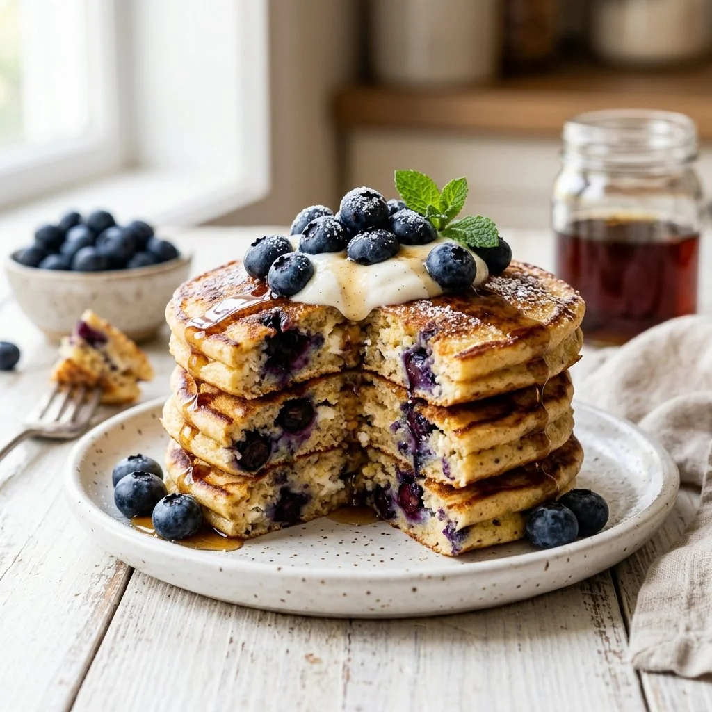 Viral Cottage Cheese Blueberry Protein Pancakes