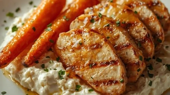 Whipped Feta with Hot Honey Roasted Carrots and Grilled Chicken