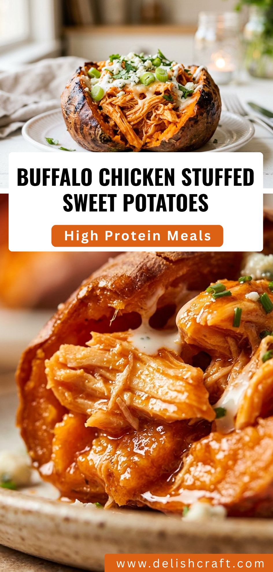 Buffalo Chicken Stuffed Sweet Potatoes