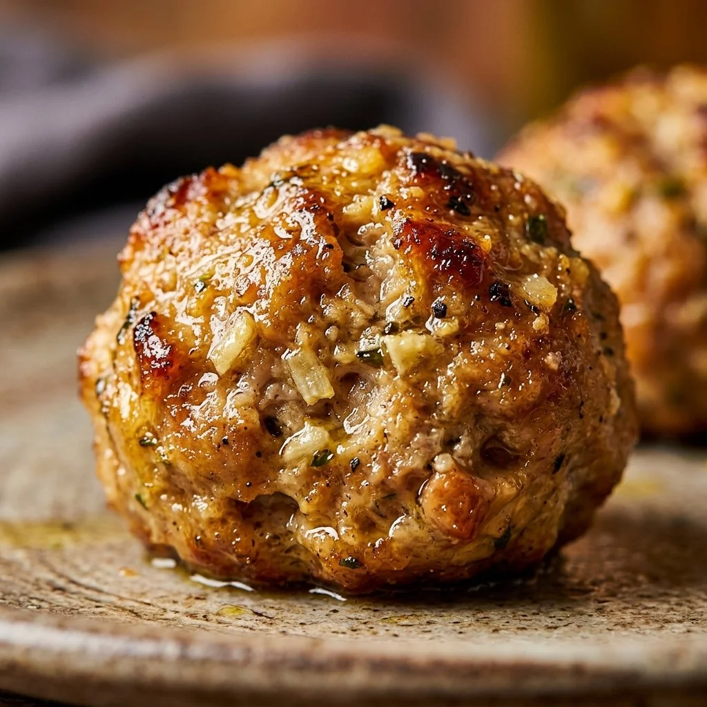 Air fryer turkey meatballs cooked to perfection, served in a bowl.