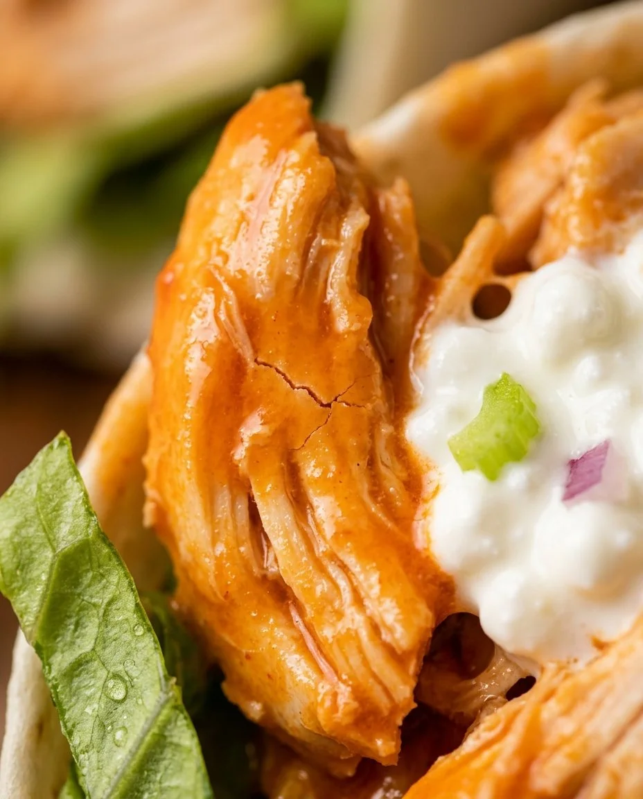 Buffalo Chicken Cottage Cheese Wrap with fresh ingredients and vibrant colors