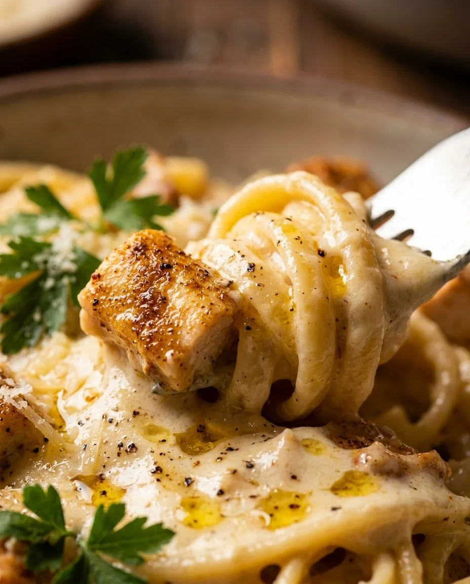 Plate of Cajun Chicken Alfredo with protein pasta and vibrant spices
