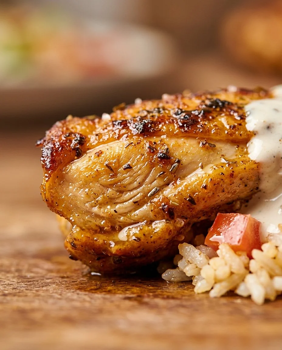 Chicken Shawarma Rice Bowl topped with fresh vegetables and sauce