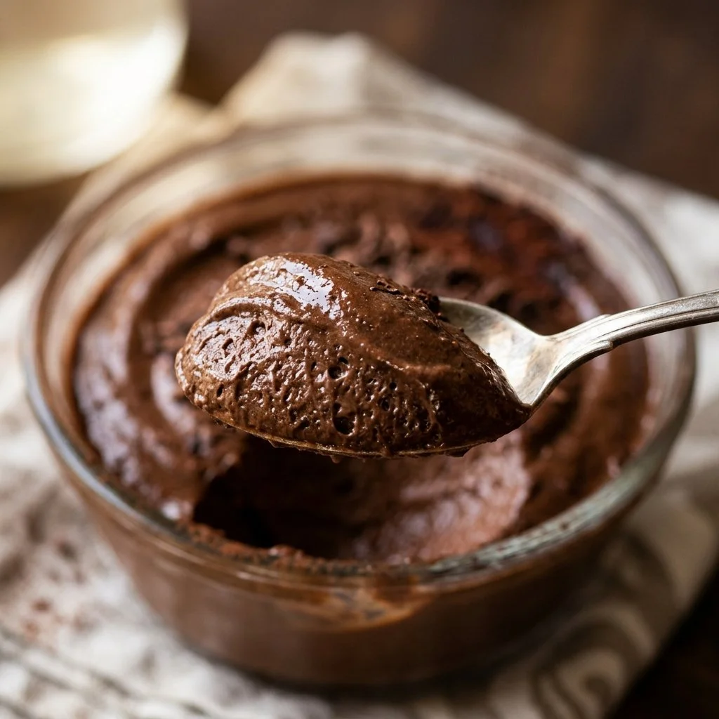 Delicious chocolate mousse made with blended cottage cheese for a healthier dessert option.