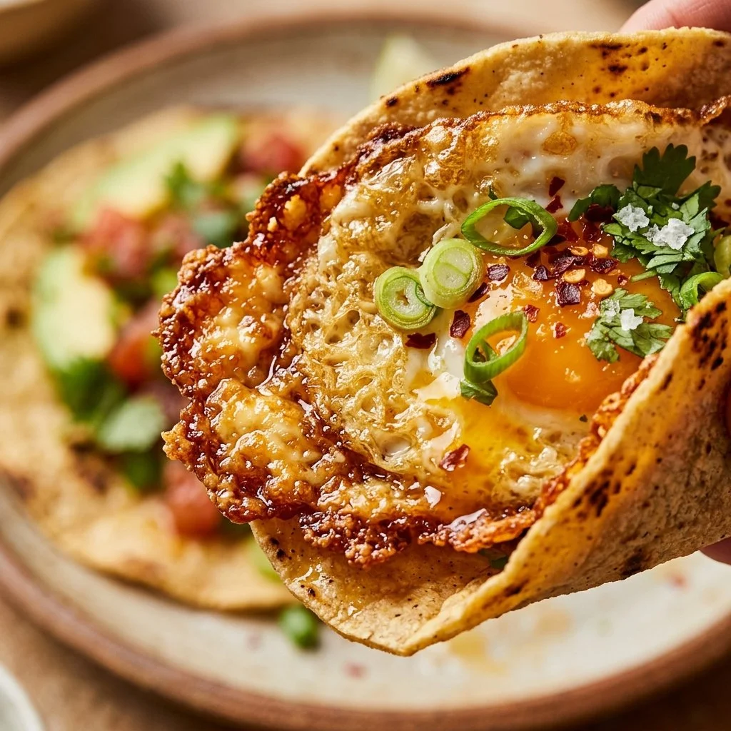Crispy feta egg tacos served with fresh toppings