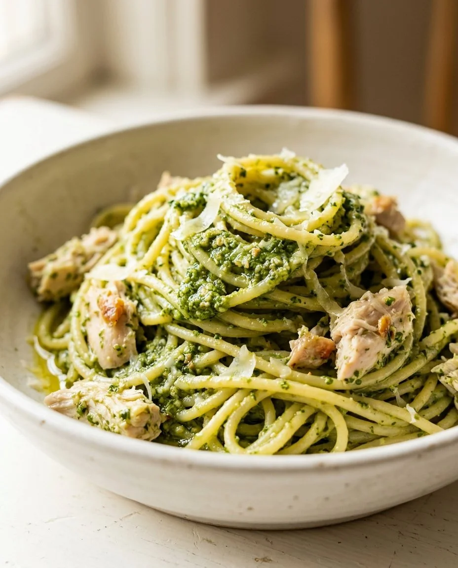Garlic Scapes Pesto Chicken Pasta