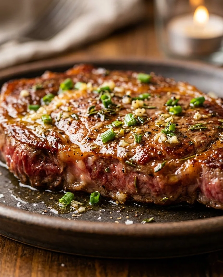 Garlic scapes steak marinade recipe with fresh ingredients and spices
