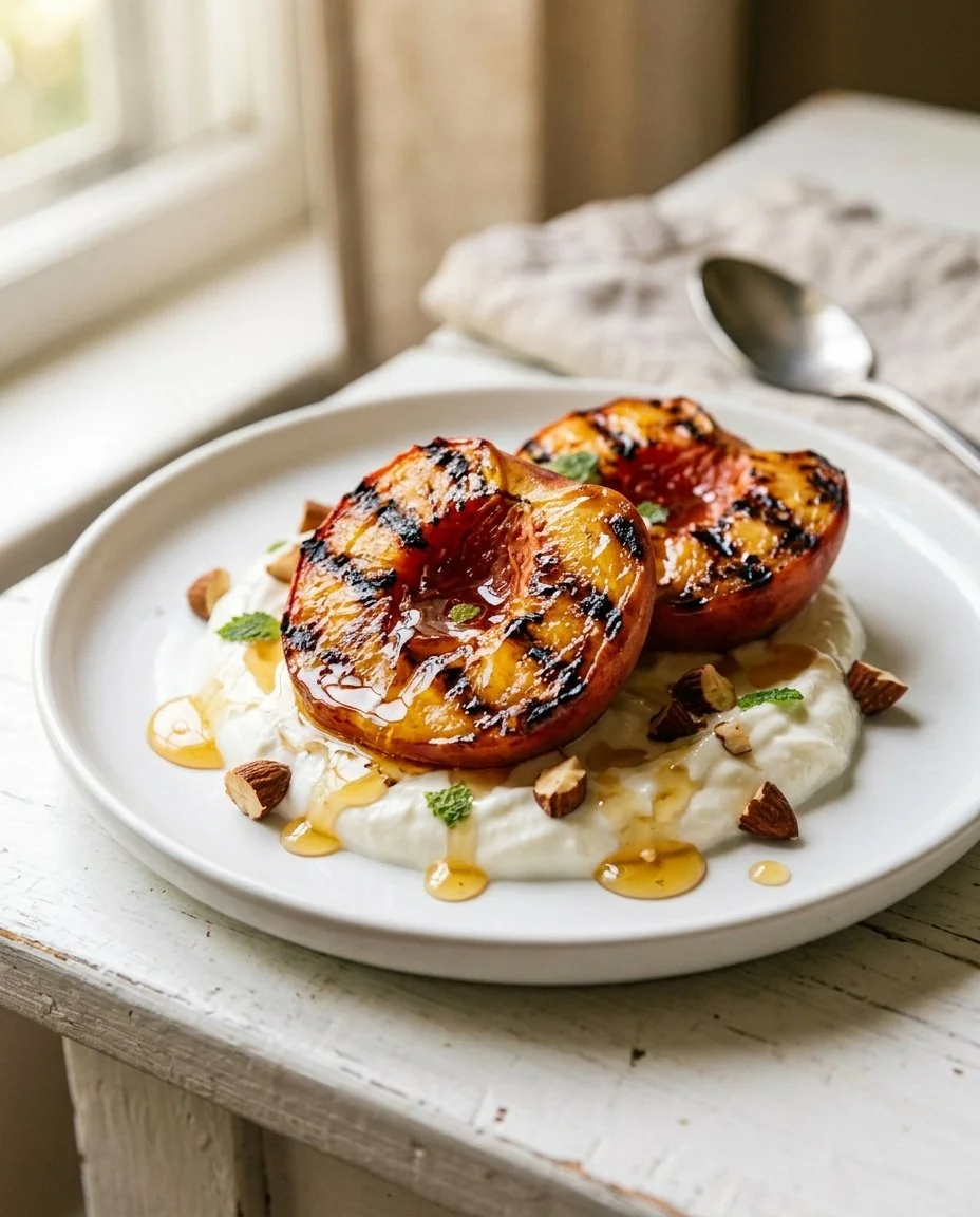Grilled Peaches with Greek Yogurt and Honey