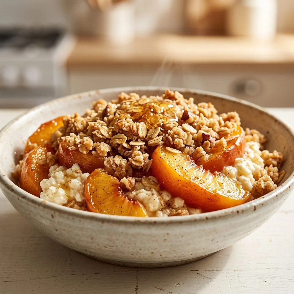 High-Protein Peach Cobbler with Cottage Cheese