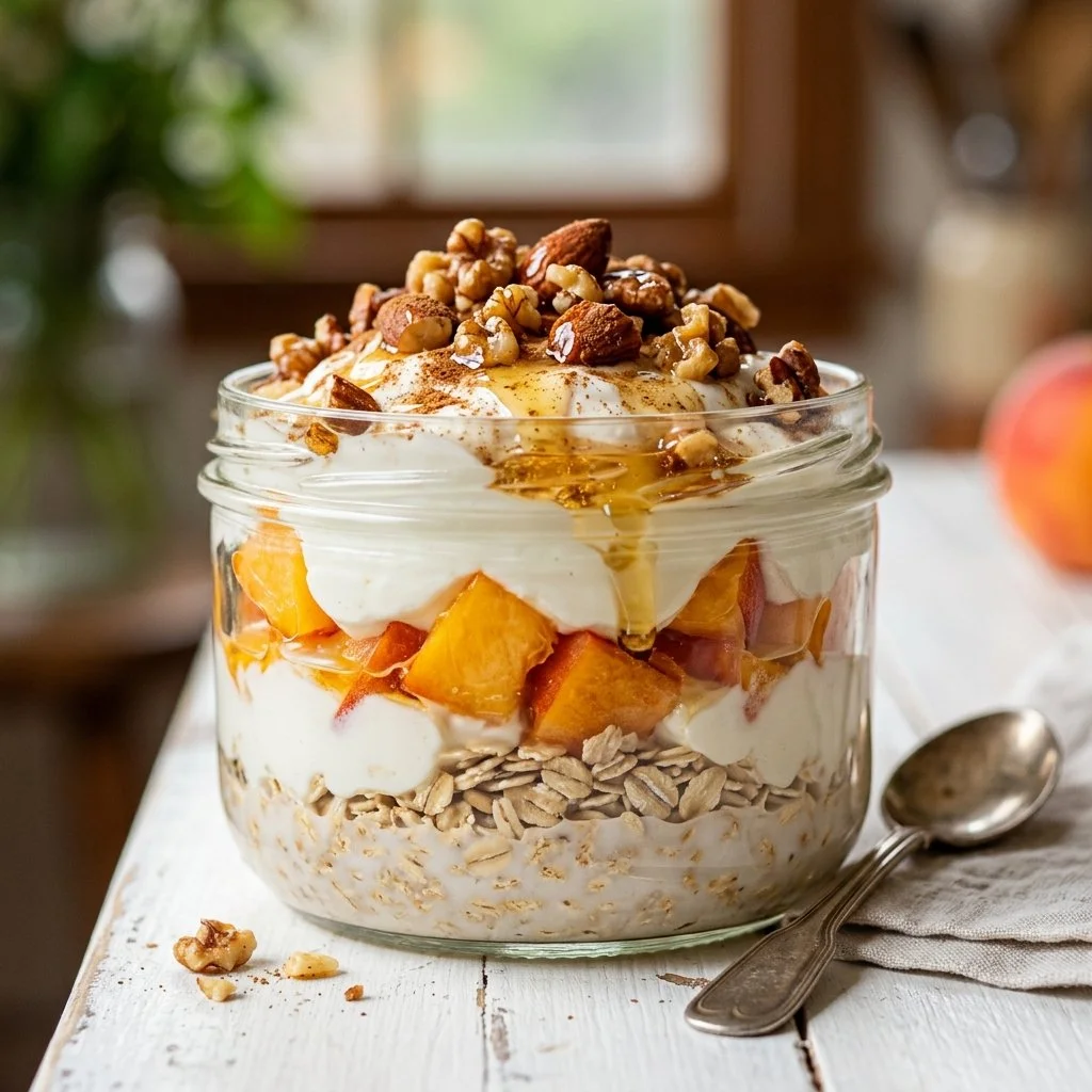 High-Protein Peach Crisp Overnight Oats Recipe