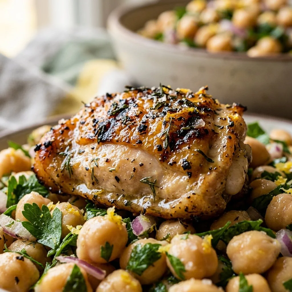 Lemon Herb Chicken Salad with chickpeas and fresh ingredients