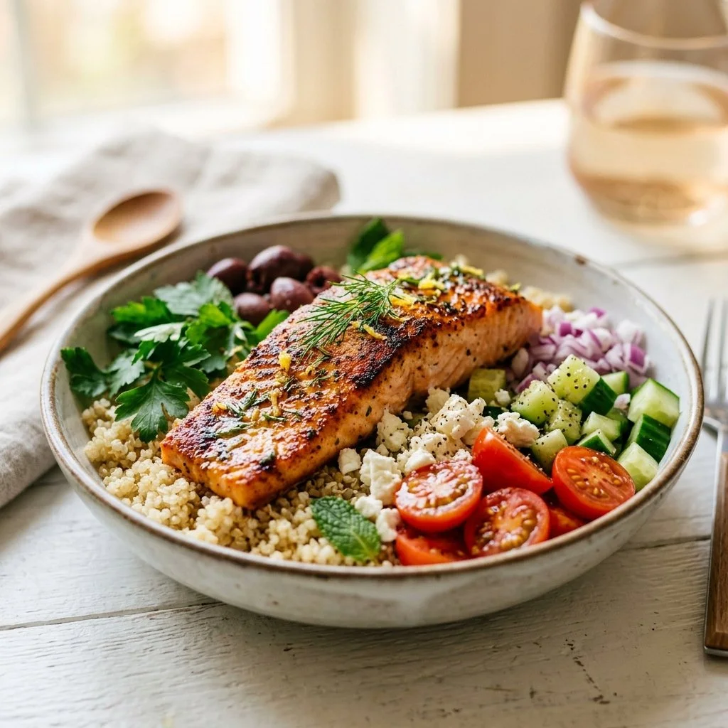 Mediterranean Salmon Quinoa Bowl Recipe
