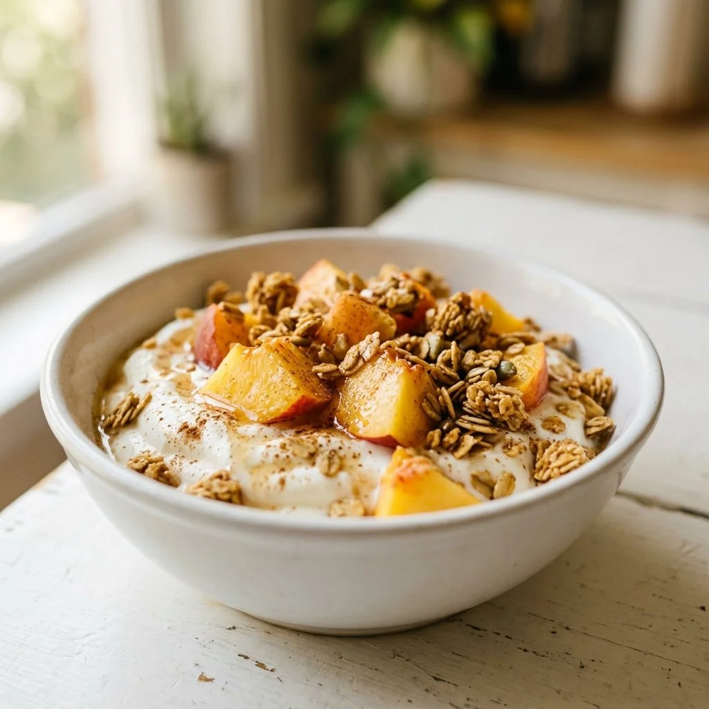 Peach Protein Yogurt Bark with Crumble