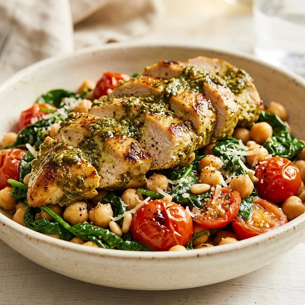 Pesto Chicken and Chickpea Bowls