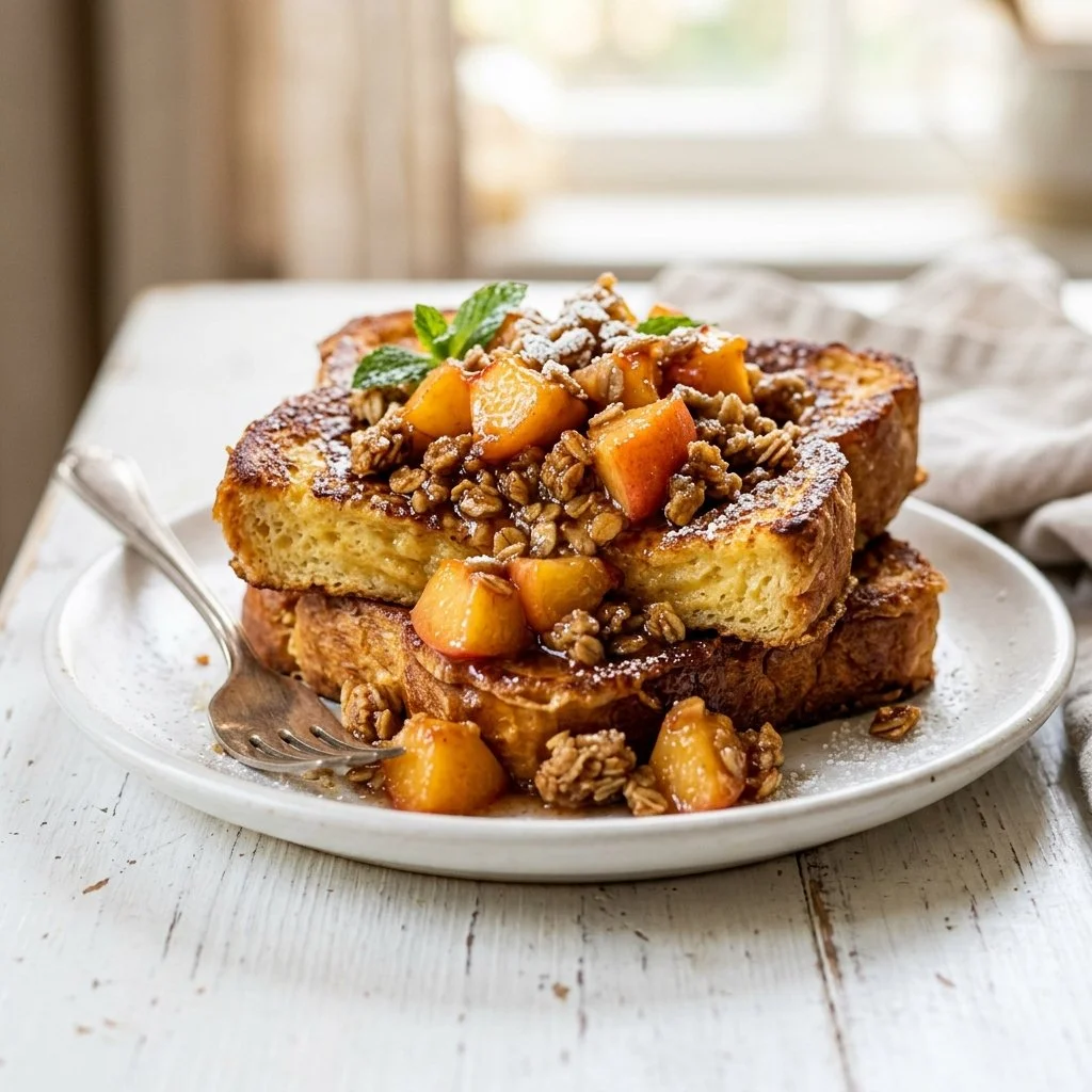 Protein French Toast with Peach Crumble