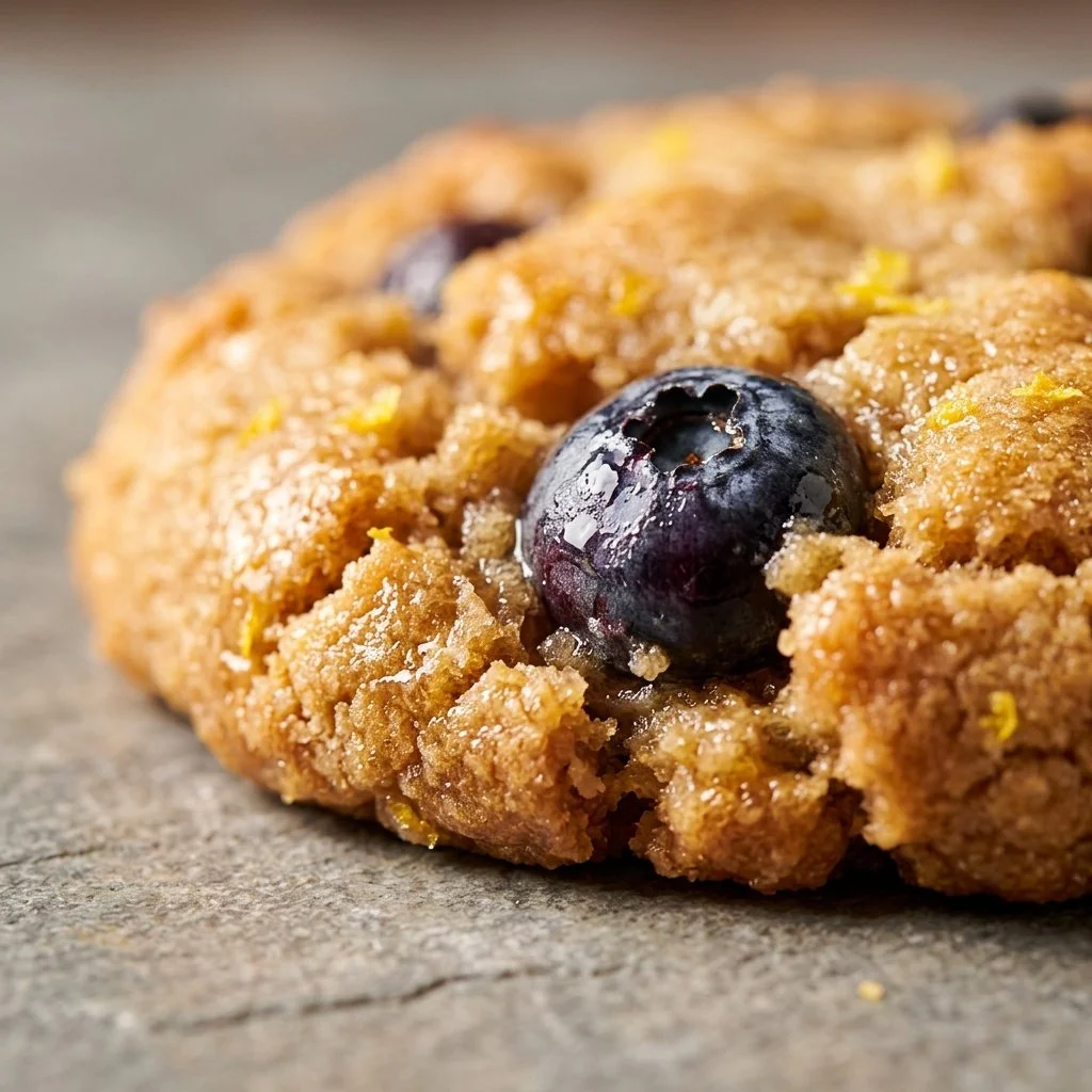 Protein lemon blueberry summer cookies with fresh blueberries and zesty lemon.