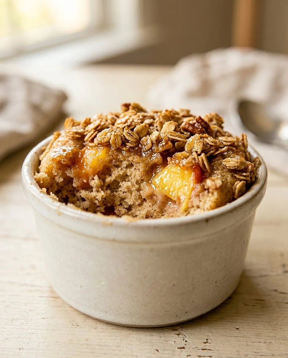 Protein Mug Cake with Peach Crisp Flavor