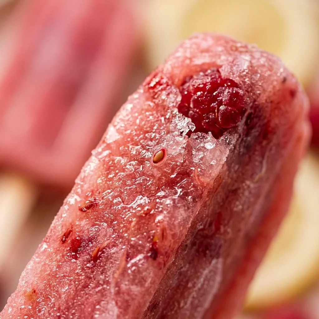 Protein-packed raspberry lemonade popsicles in a colorful serving dish
