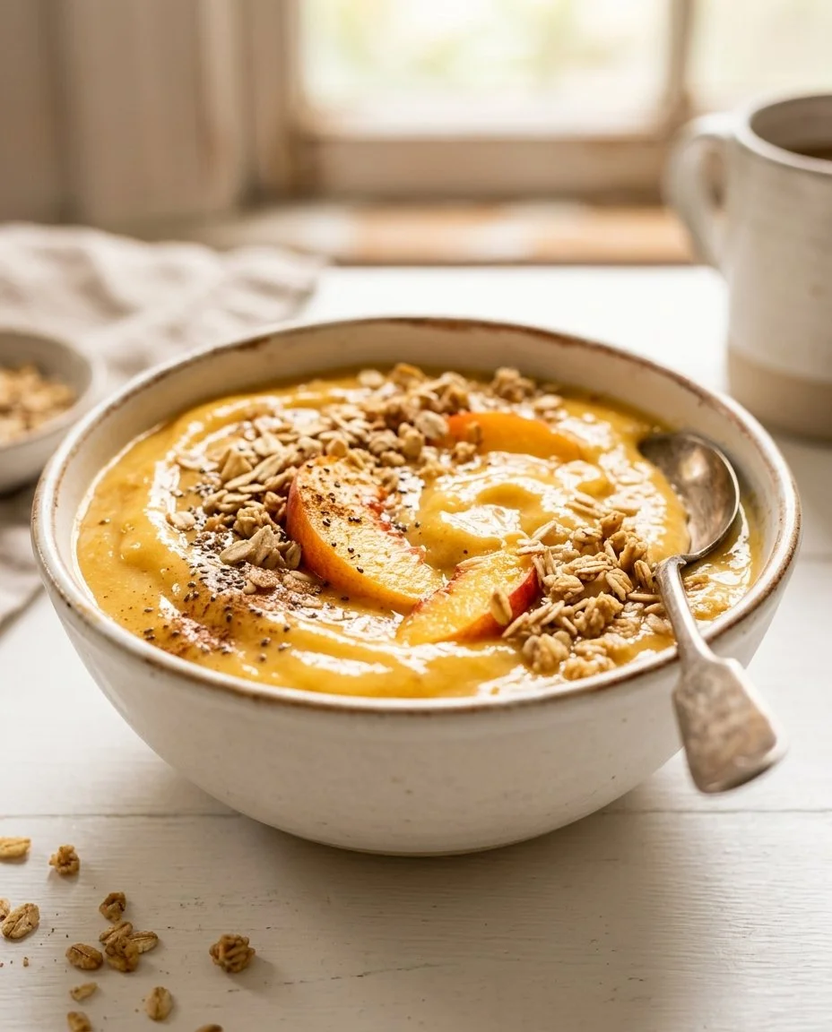 Protein Smoothie Bowl with Peach Crumble