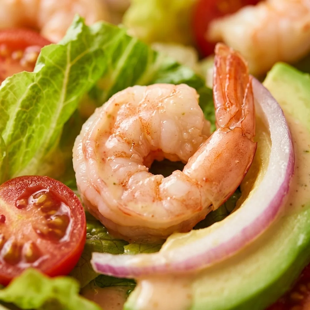 Fresh Shrimp Louie protein salad with vegetables and dressing