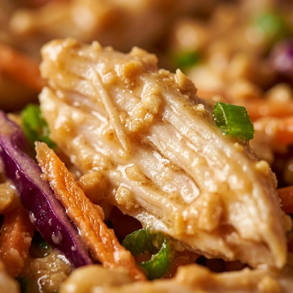 Delicious Thai Peanut Chicken Crunch Salad with fresh ingredients and vibrant colors.