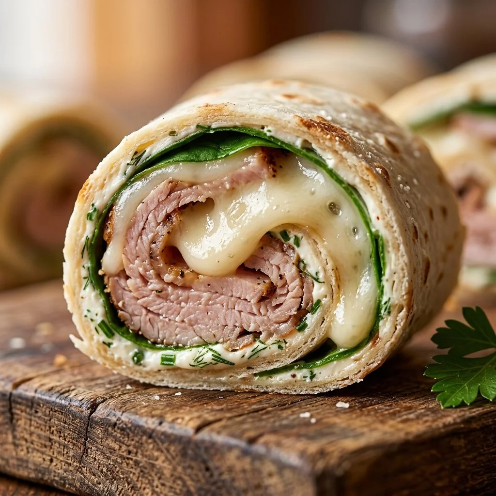Delicious turkey and cheese roll-ups on a plate ready to serve.