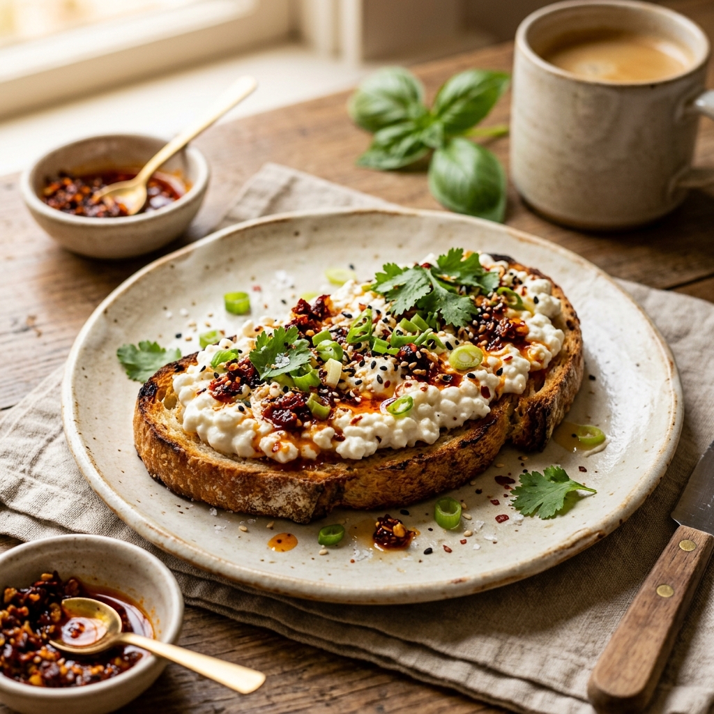 Chili Crisp Cottage Cheese Toast