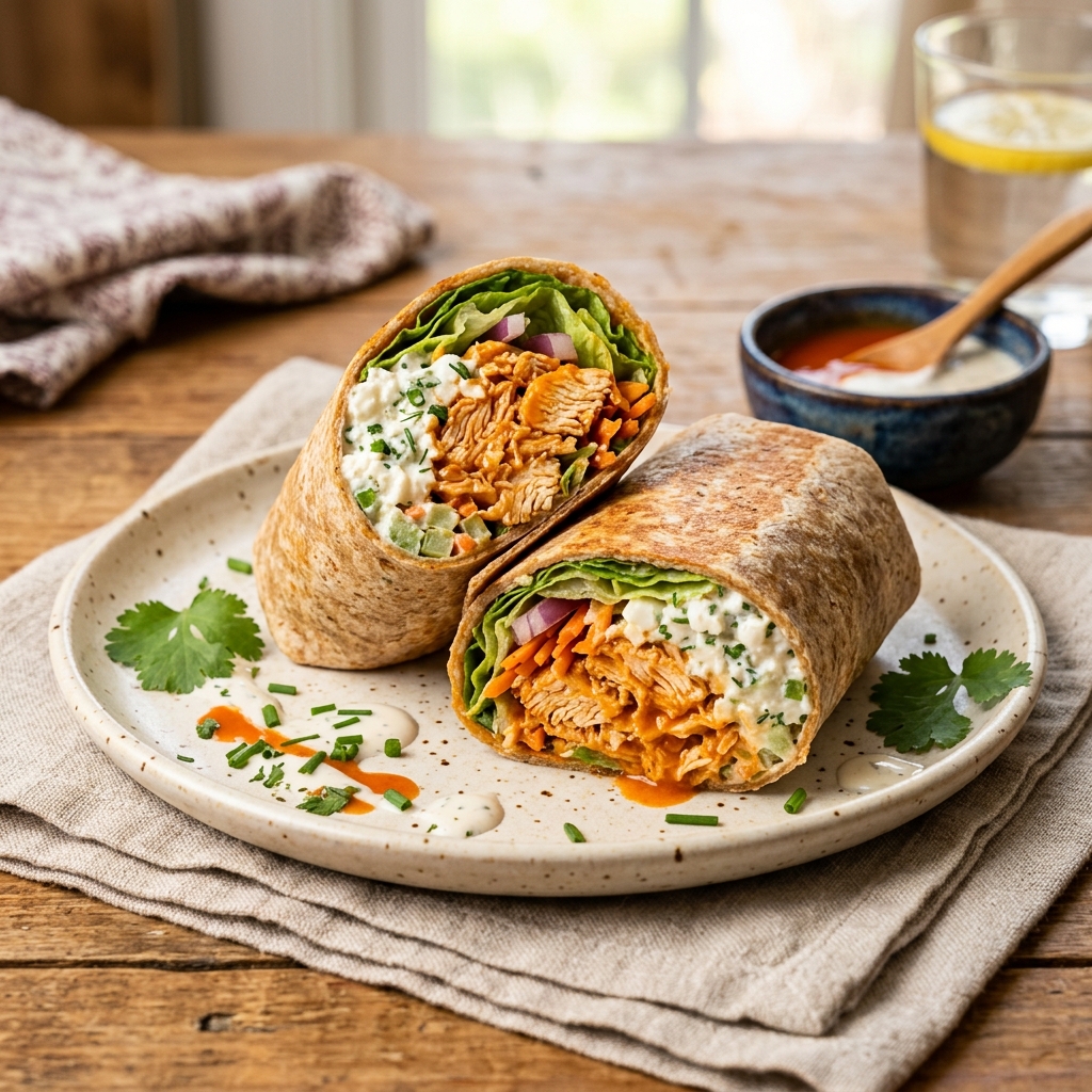 Cottage Cheese Buffalo Chicken Wrap