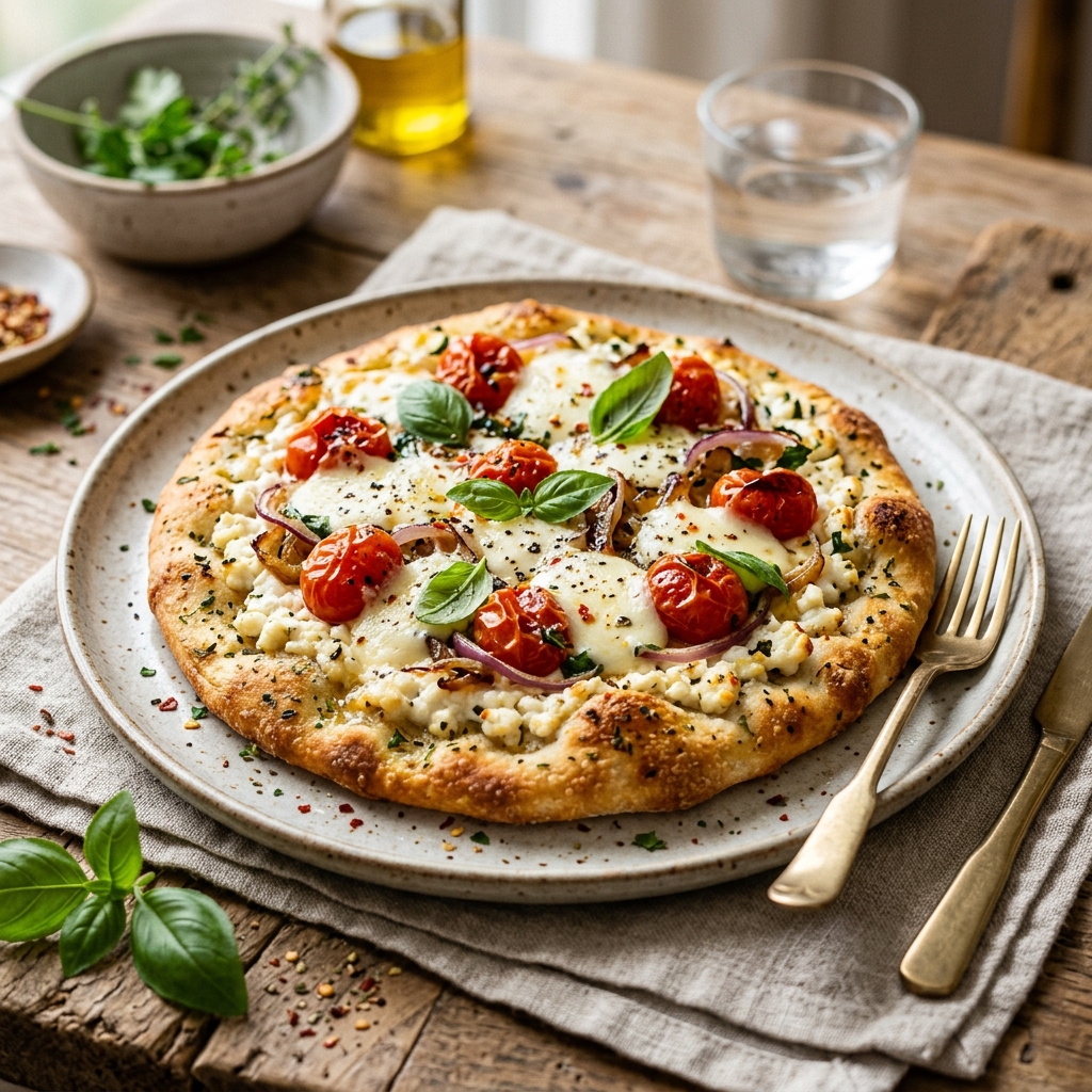 Cottage Cheese Flatbread Pizza High Protein