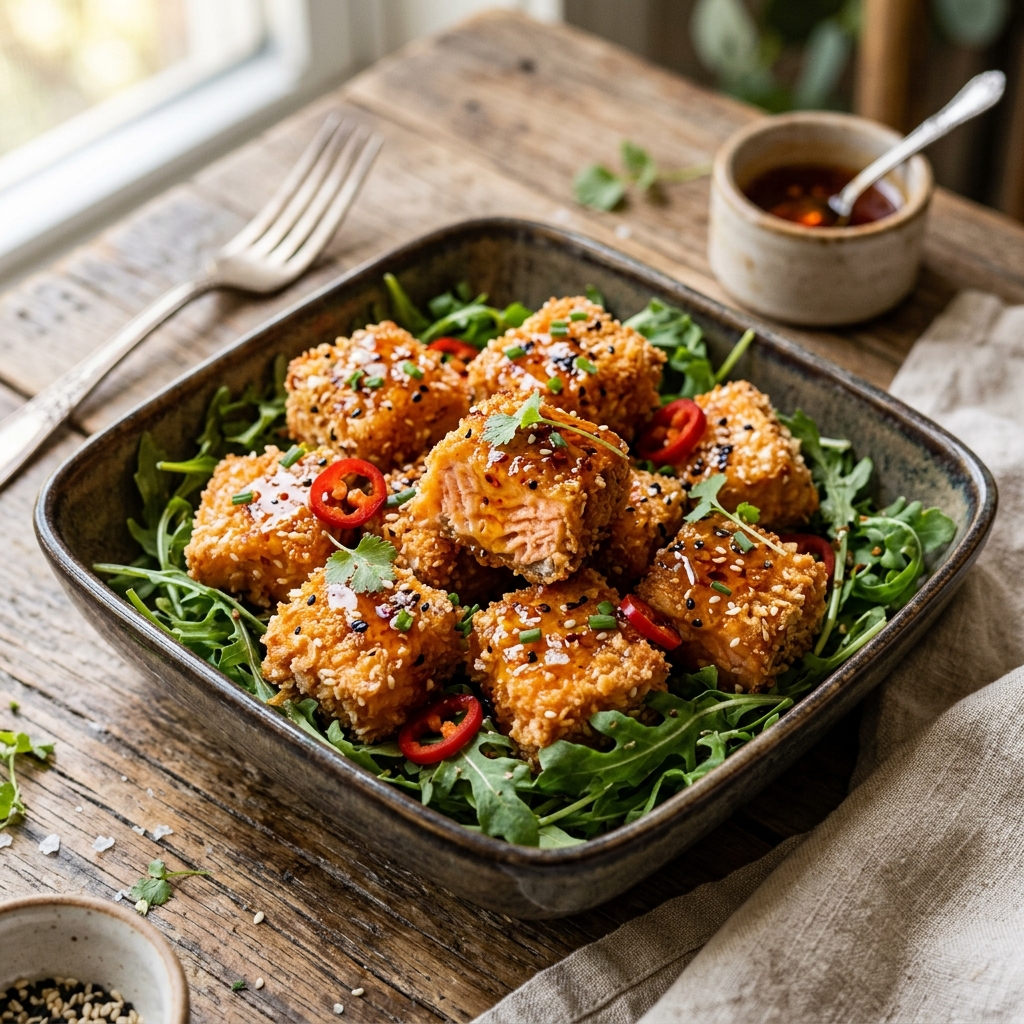 Crispy Salmon Bites Hot Honey