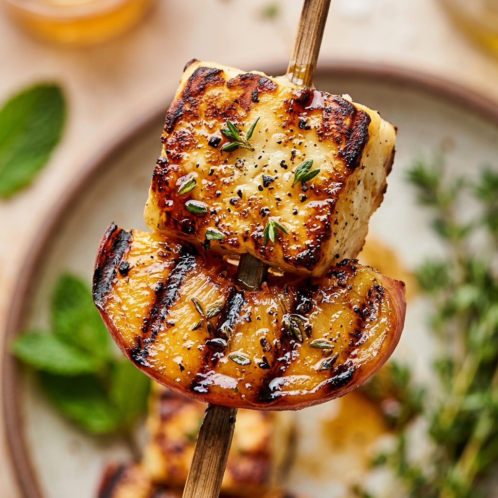 Grilled Halloumi Peach Skewers