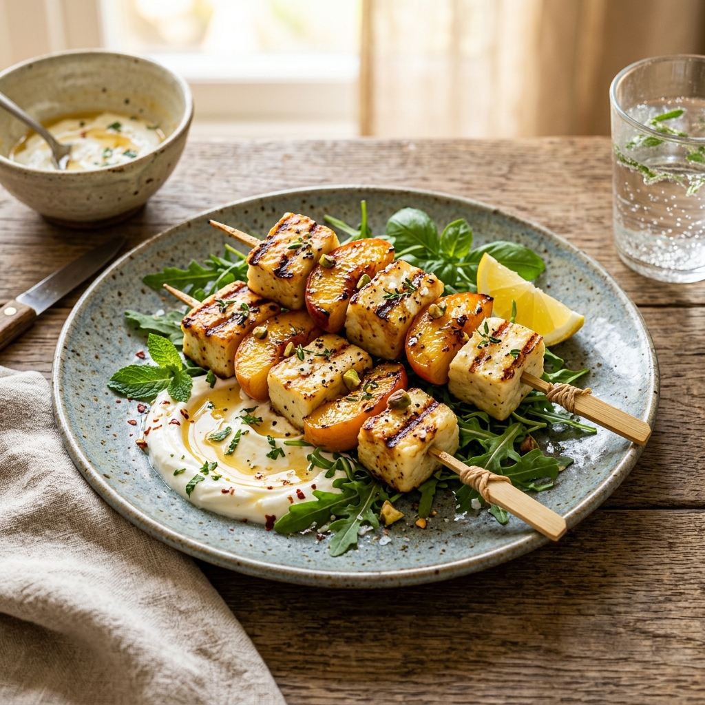 Grilled Halloumi Peach Skewers