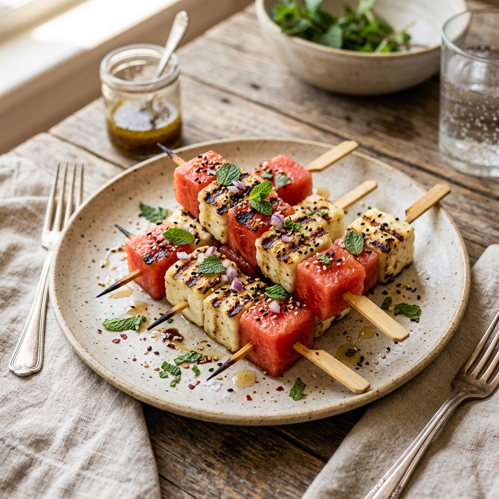 Grilled Halloumi Watermelon Skewers