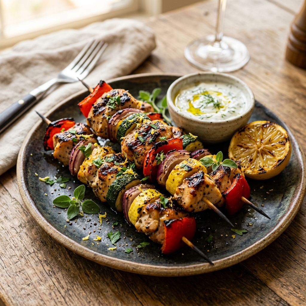 Grilled Lemon Garlic Chicken Kabobs