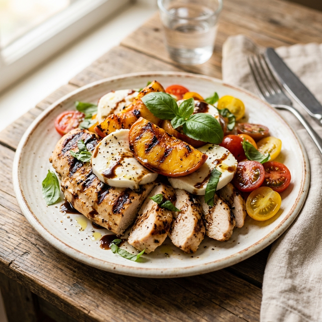 Grilled Peach Caprese Chicken