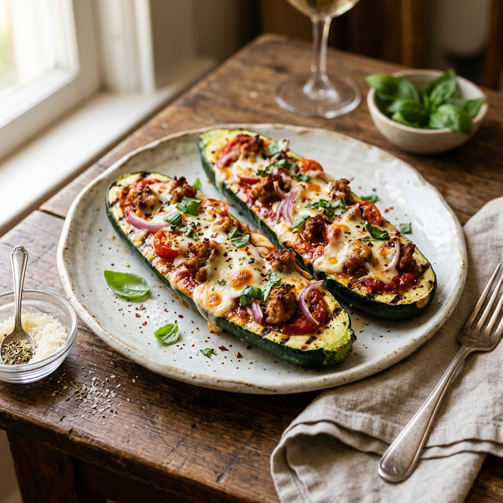 Grilled Zucchini Pizza Boats