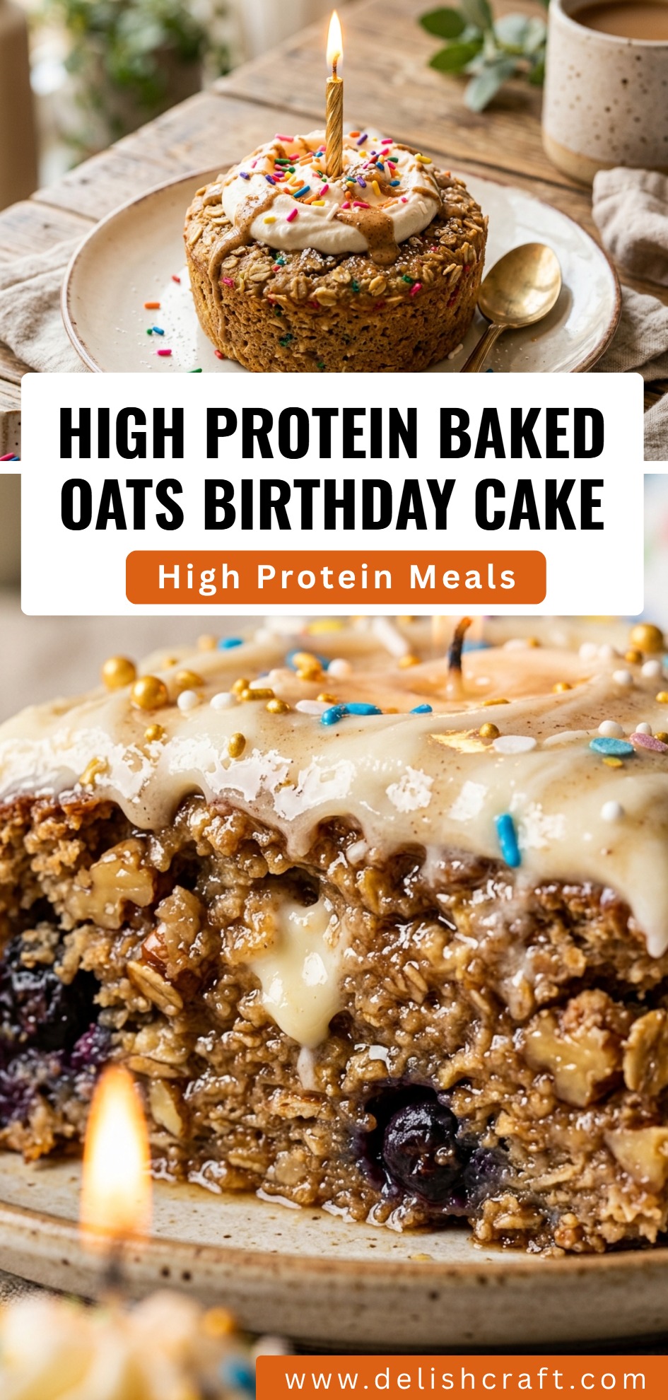 High Protein Baked Oats Birthday Cake