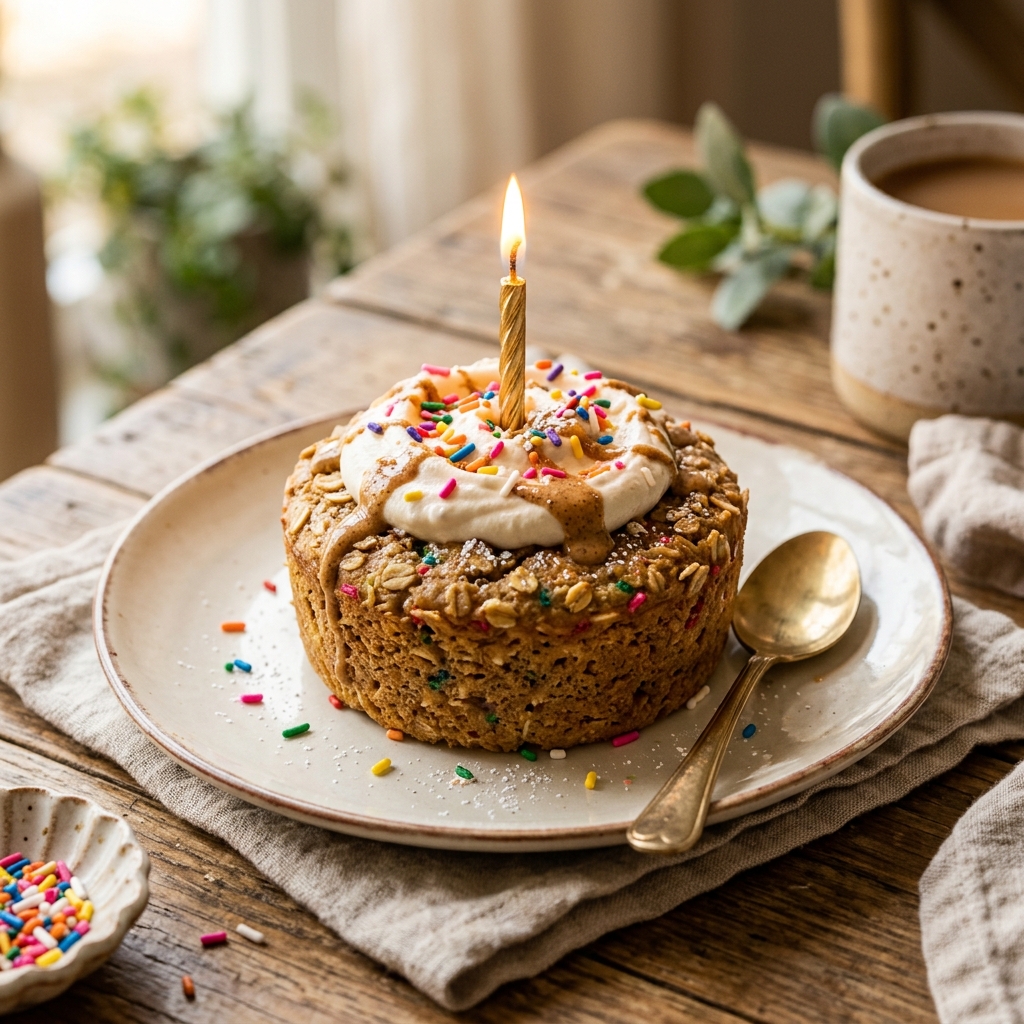 High Protein Baked Oats Birthday Cake