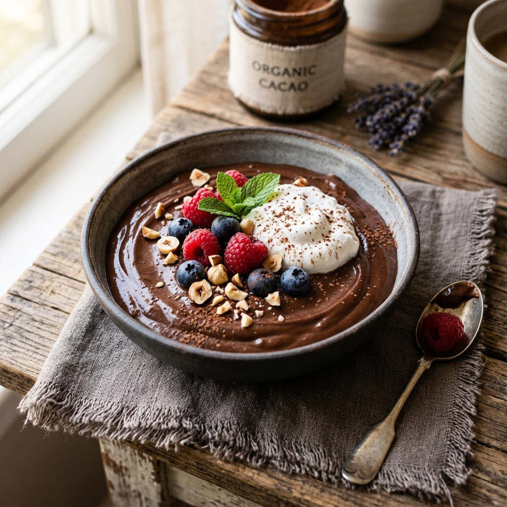 High Protein Chocolate Avocado Pudding