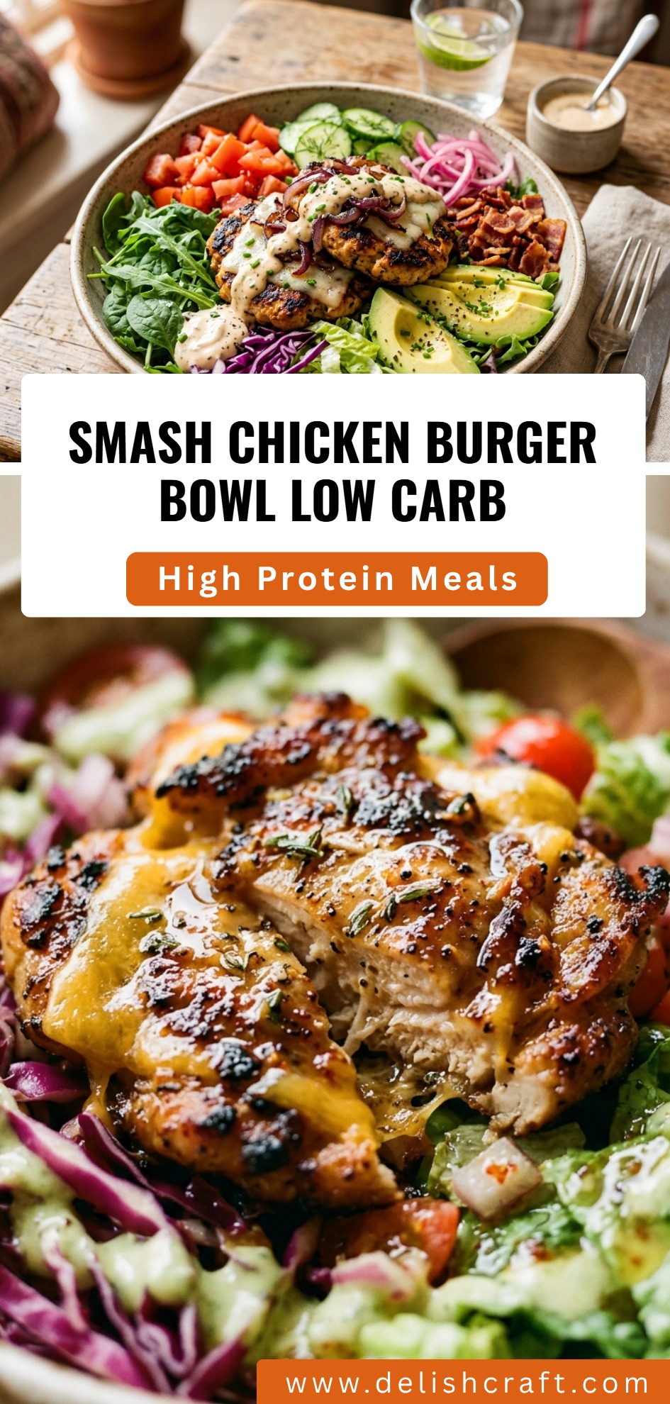 Smash Chicken Burger Bowl Low Carb