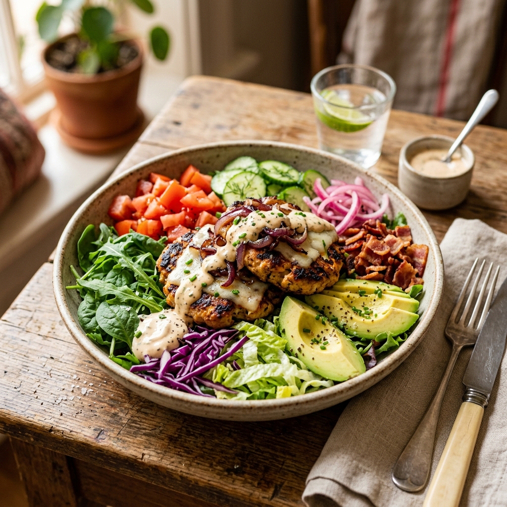 Smash Chicken Burger Bowl Low Carb