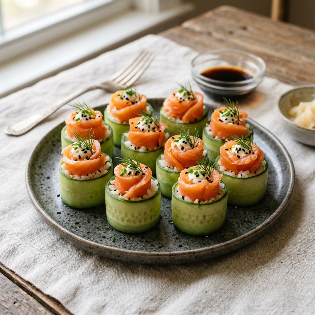 Smoked Salmon Cucumber Sushi Cups