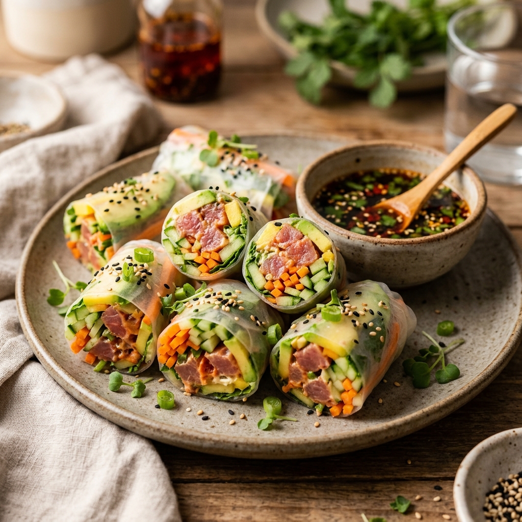 Spicy Tuna Rice Paper Rolls High Protein
